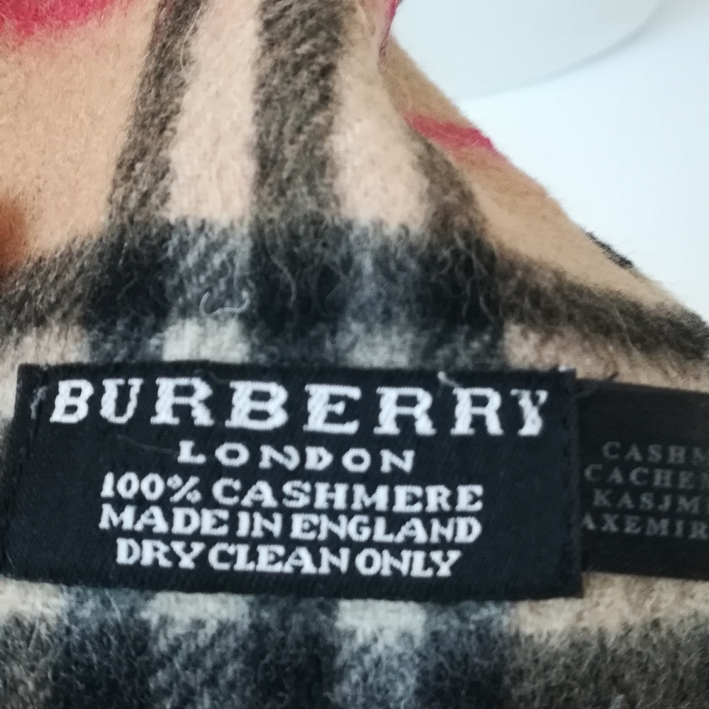 Authentic Burberry London 100% Cashmere Nova Checkered Scarf in Tan, Red, Black - Picture 2 of 4